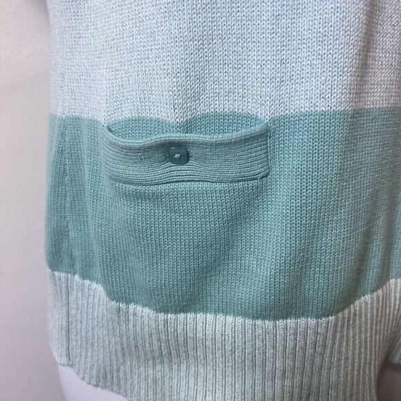 Pendleton Womens Sweater LARGE Short Sleeve Blue Green Striped Pockets READ - Picture 3 of 13